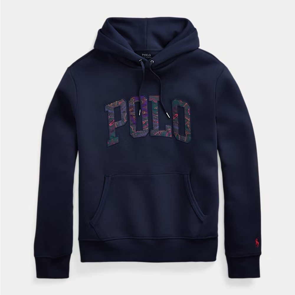 NWT Polo Ralph Lauren Men’s Paisley Logo Double Knit Hoodie Size Small Navy RARE